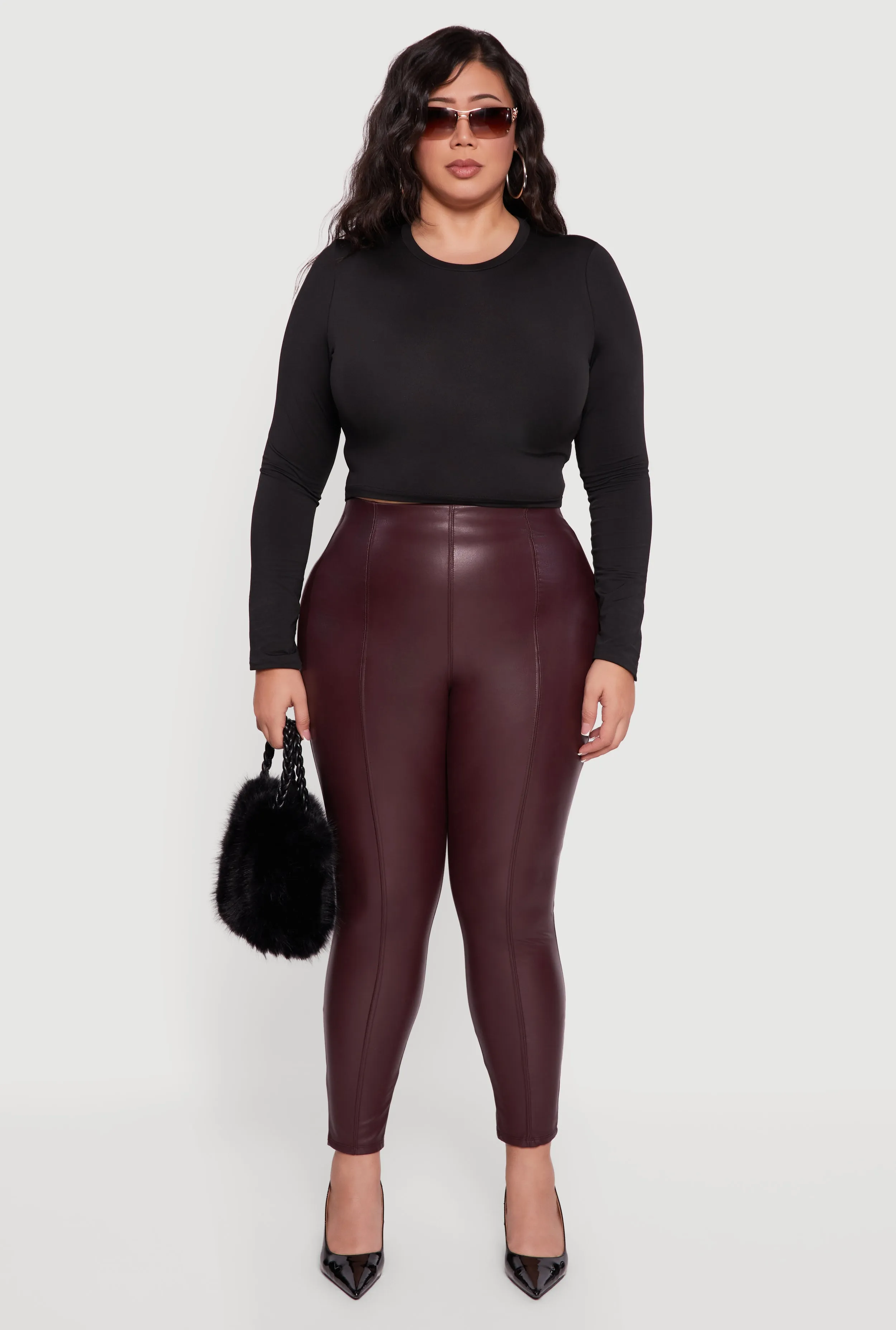 Plus Size Pintuck Pull On Faux Leather Leggings sold by Rainbow product image thumbnail 2
