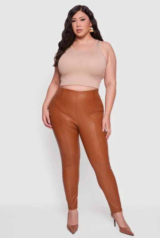 Plus Size Pintuck Pull On Faux Leather Leggings sold by Rainbow
