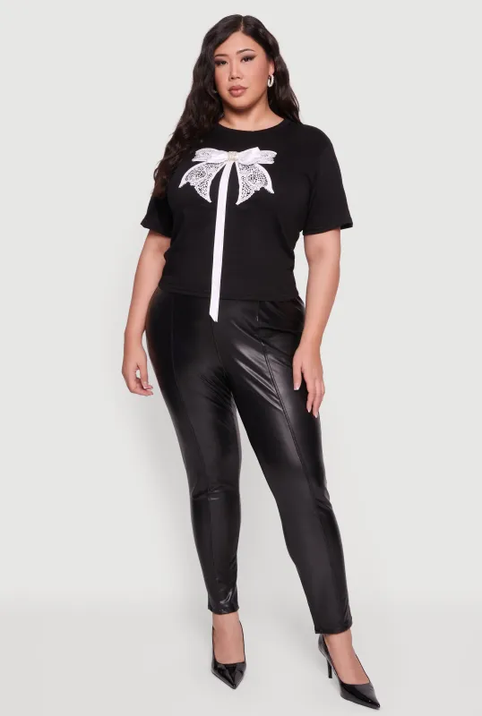 Plus Size Bow Detail Short Sleeve Tee sold by Rainbow
