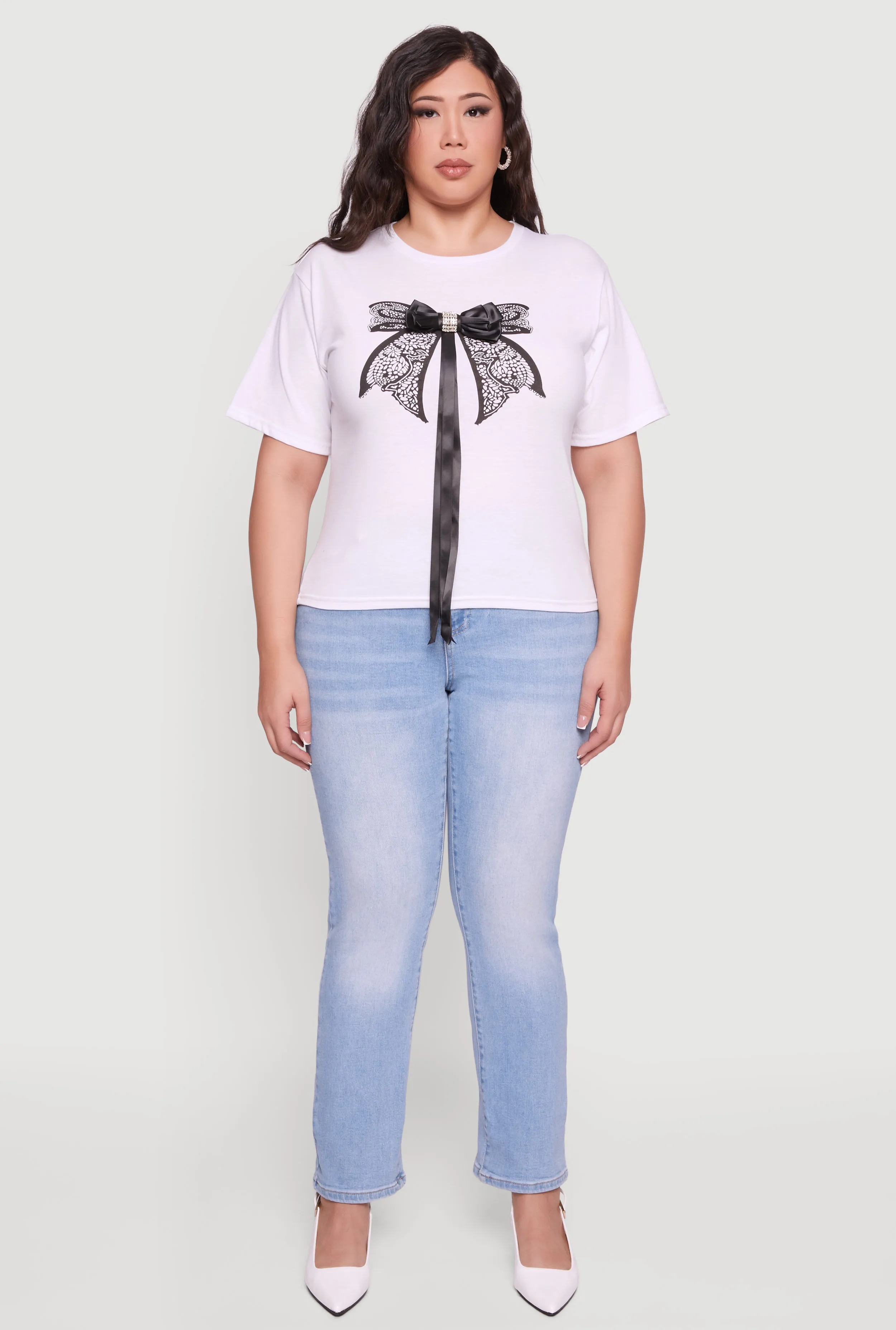 Plus Size Bow Detail Short Sleeve Tee sold by Rainbow product image thumbnail 3