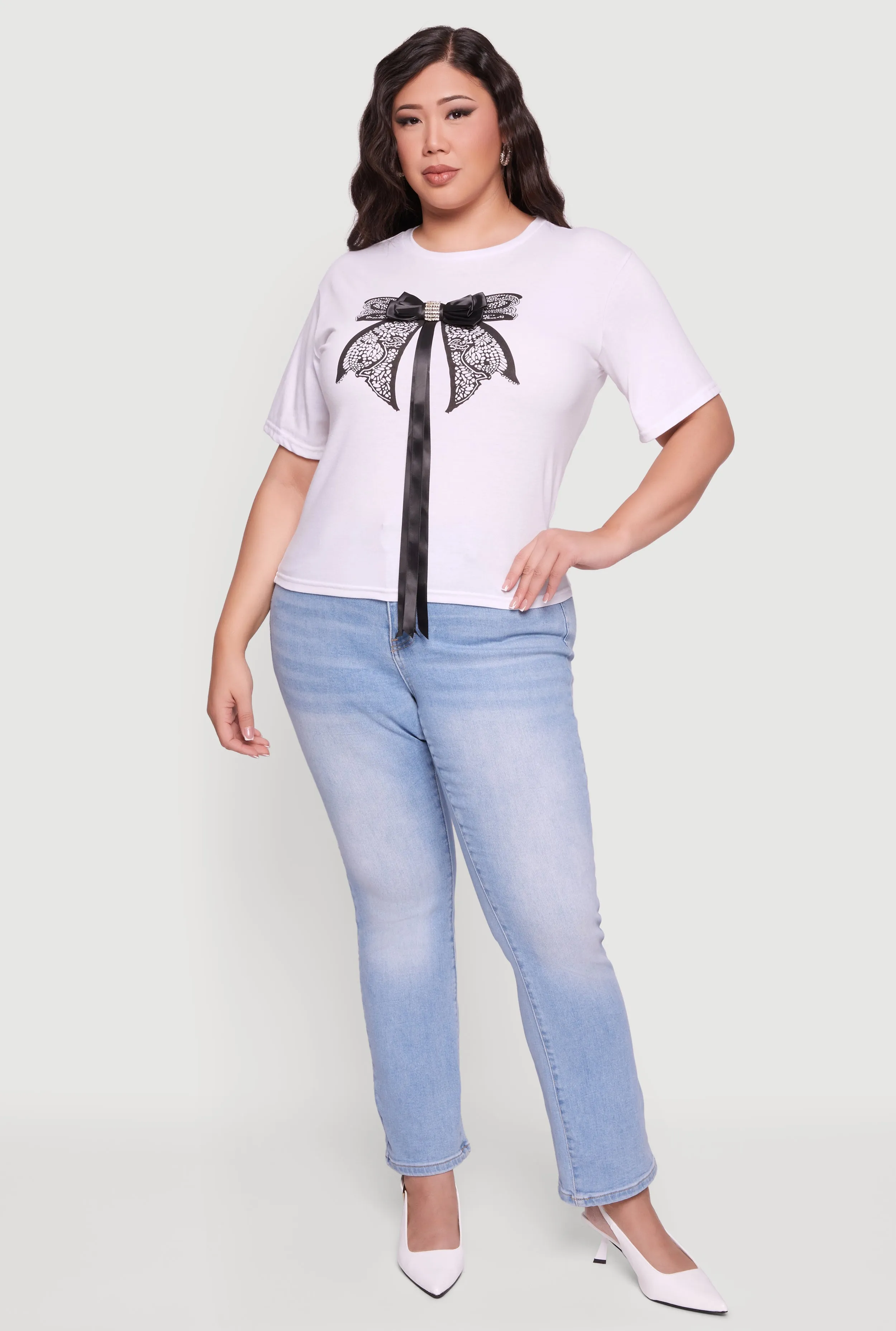 Plus Size Bow Detail Short Sleeve Tee sold by Rainbow