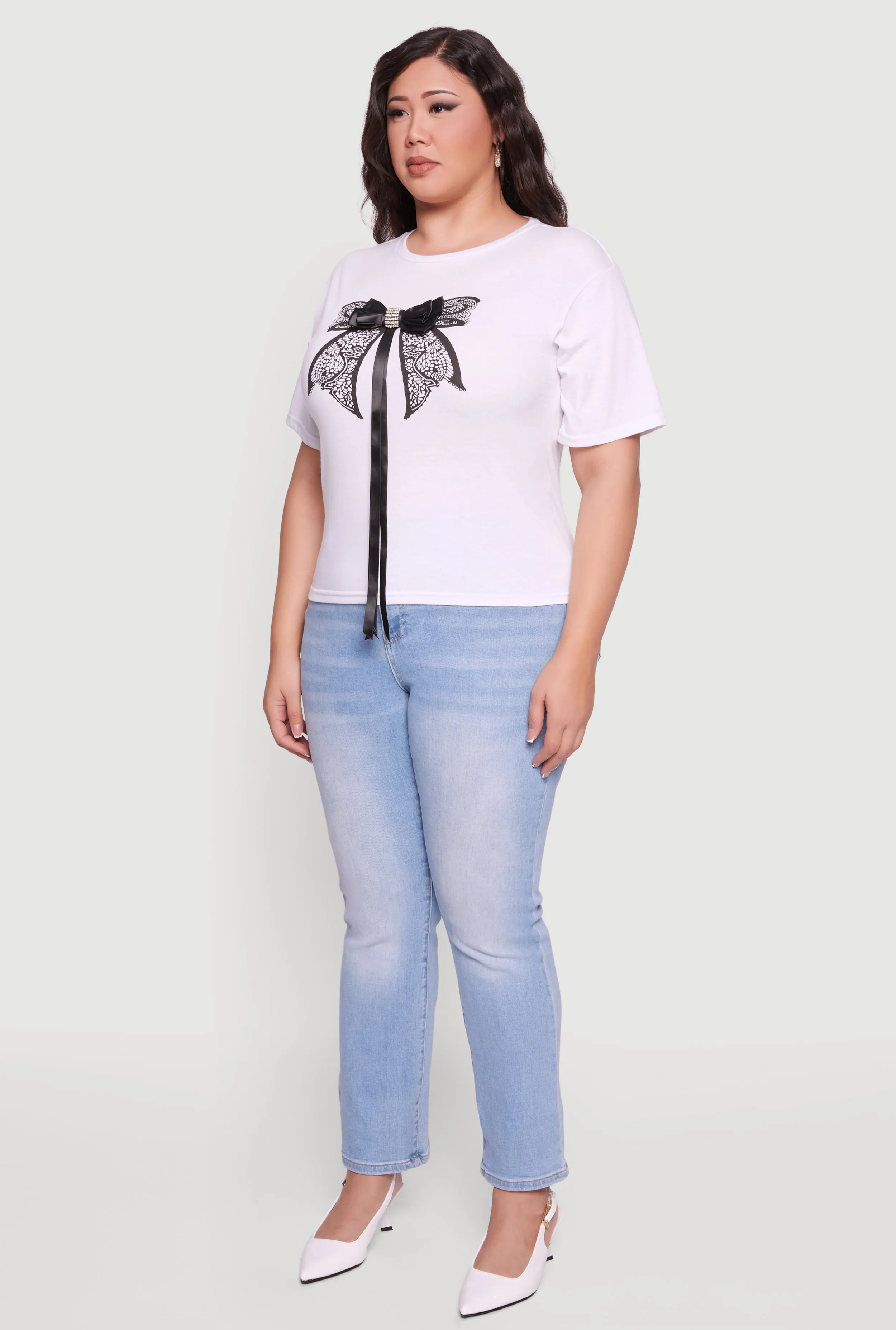 Plus Size Bow Detail Short Sleeve Tee sold by Rainbow product image thumbnail 5