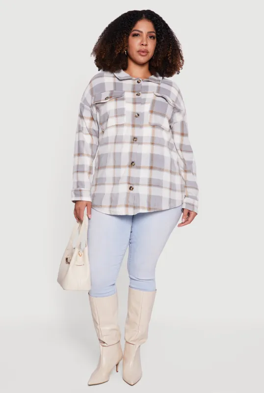 Plus Size Plaid Button Front Shacket sold by Rainbow