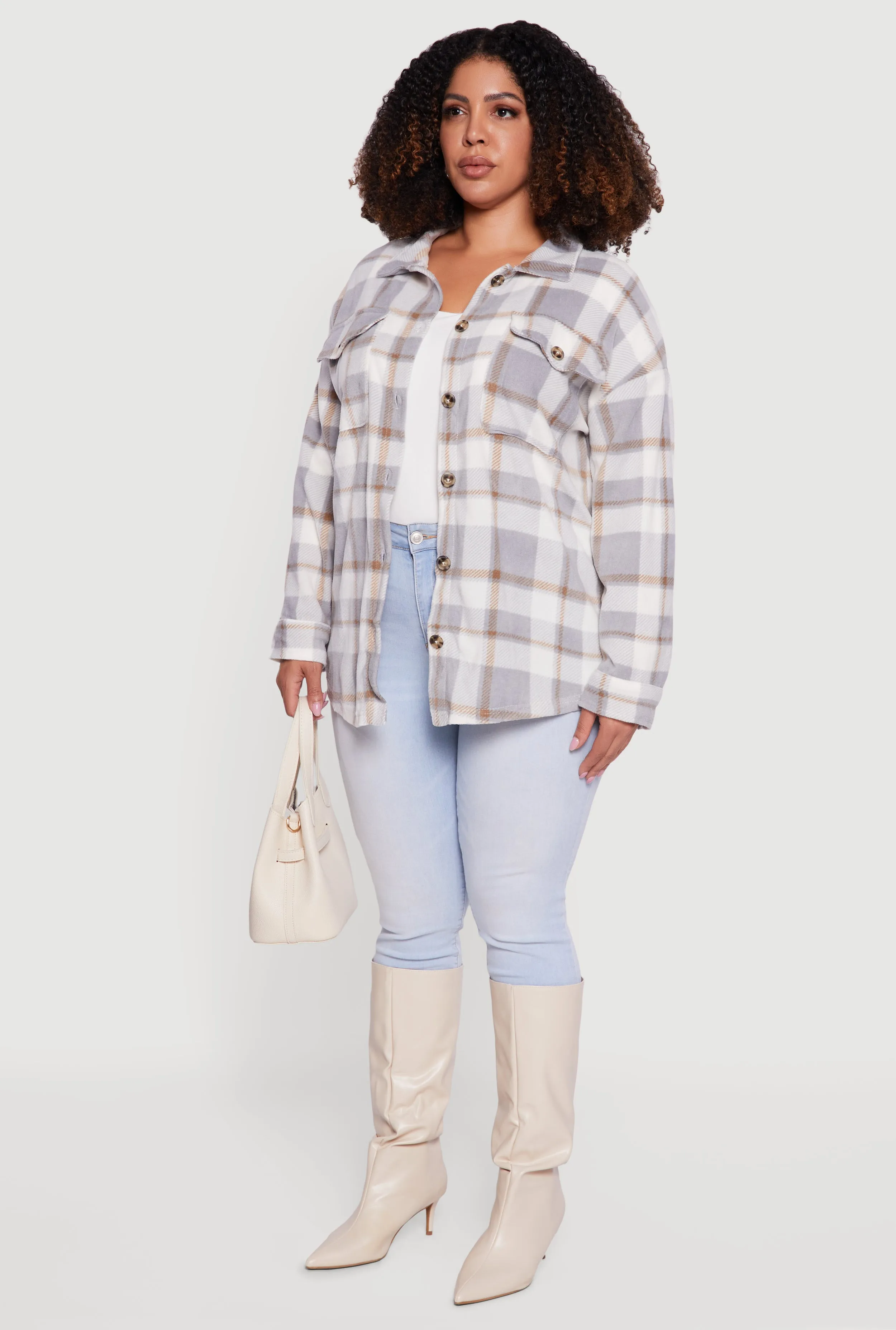 Plus Size Plaid Button Front Shacket sold by Rainbow product image thumbnail 5