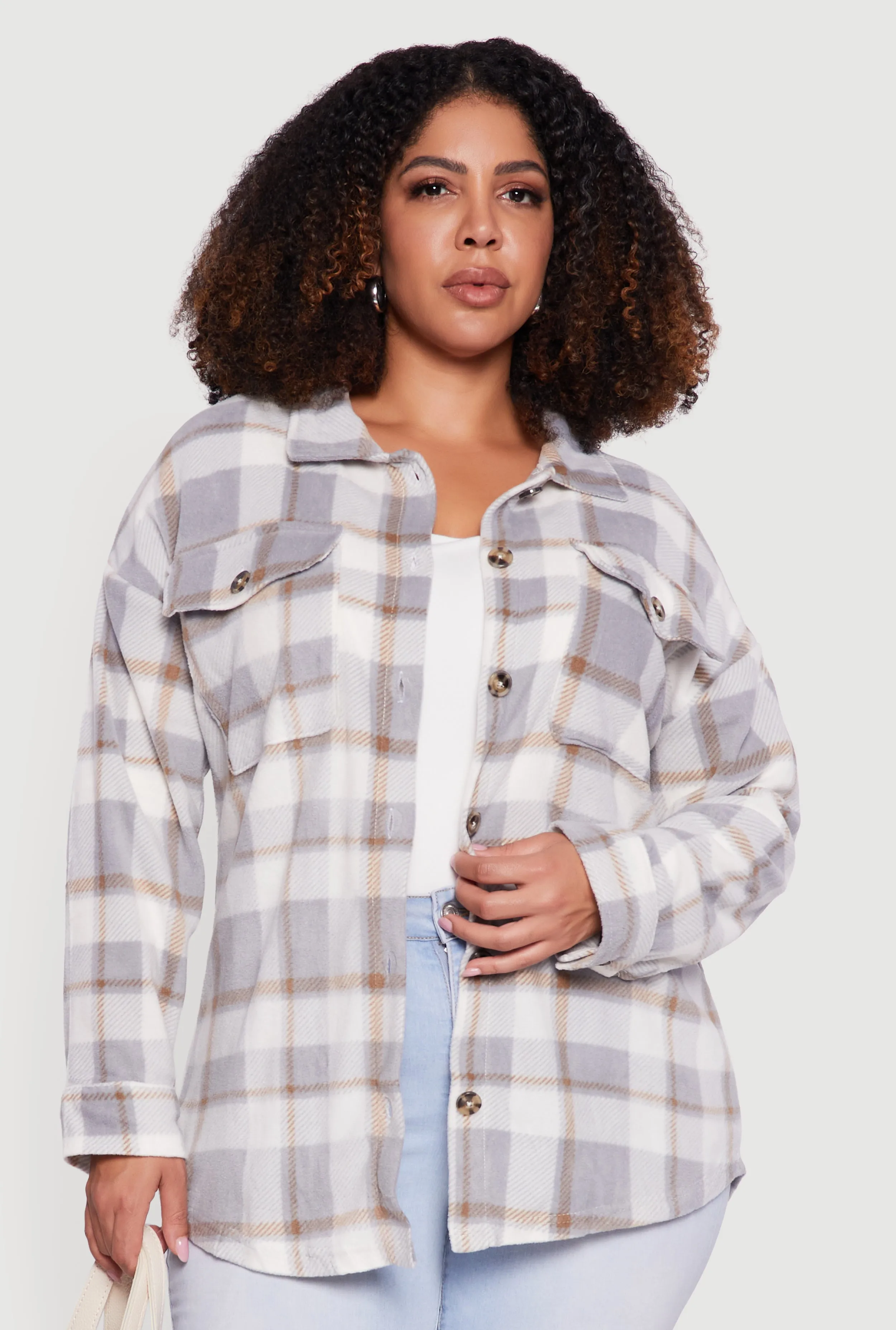 Plus Size Plaid Button Front Shacket sold by Rainbow product image thumbnail 2