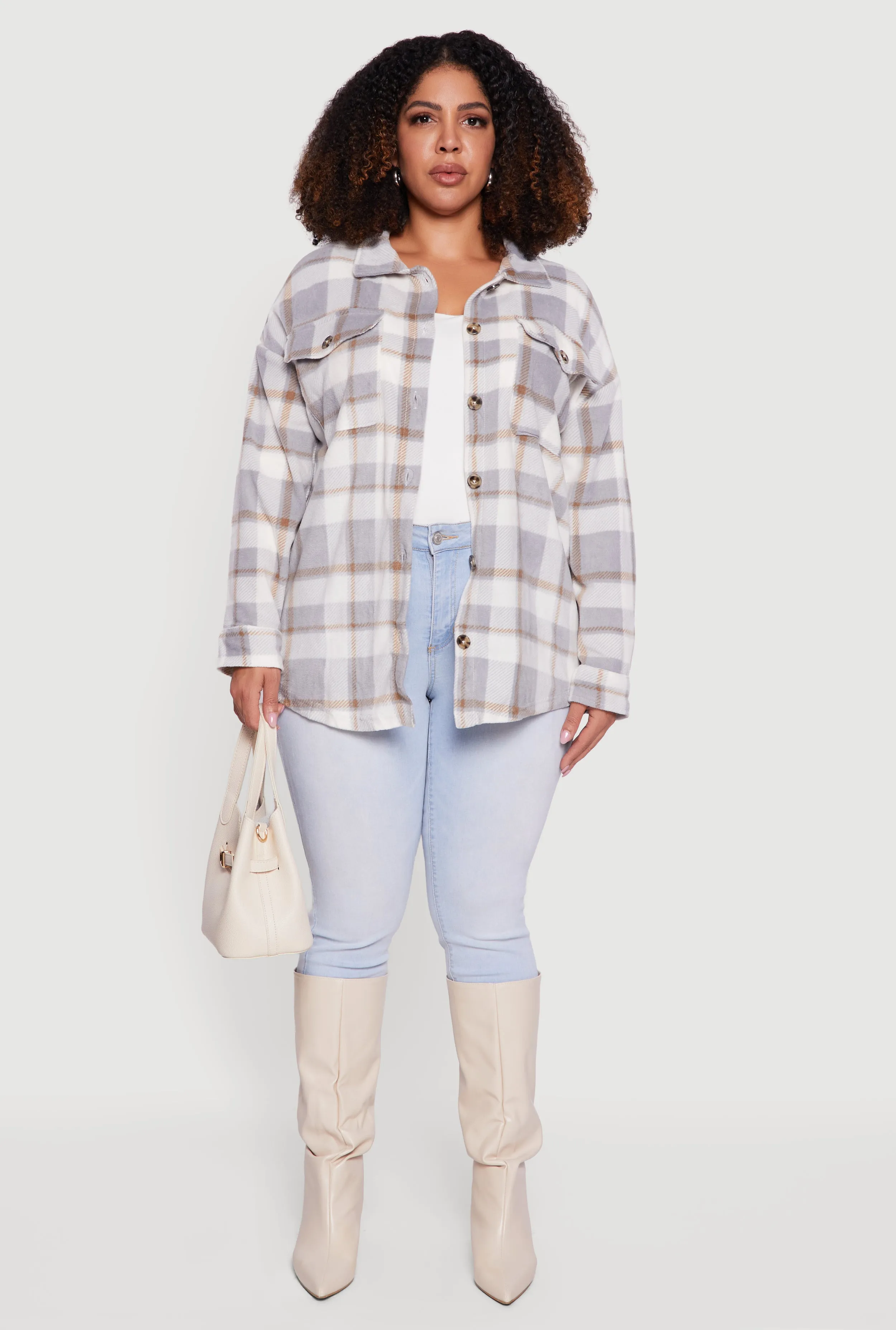 Plus Size Plaid Button Front Shacket sold by Rainbow product image thumbnail 3