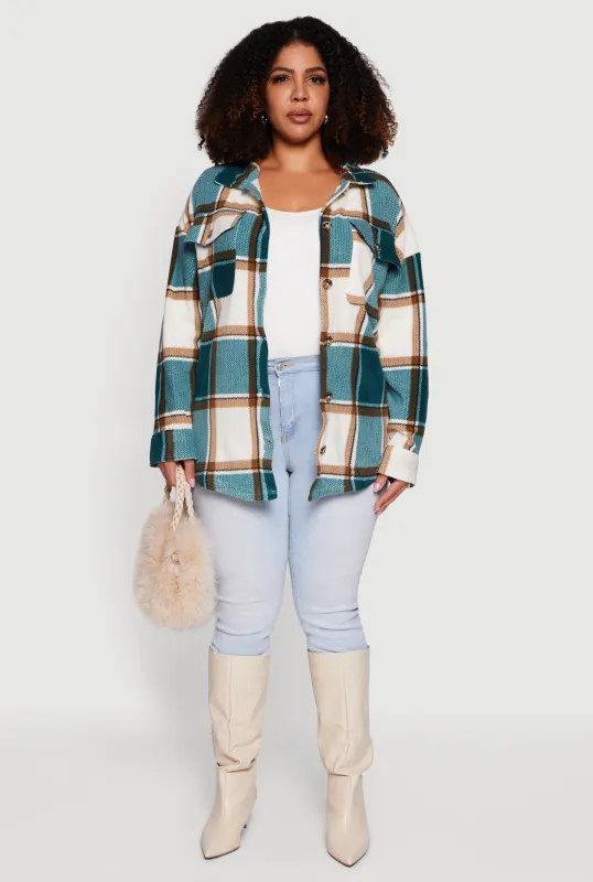 Plus Size Plaid Button Front Shacket sold by Rainbow