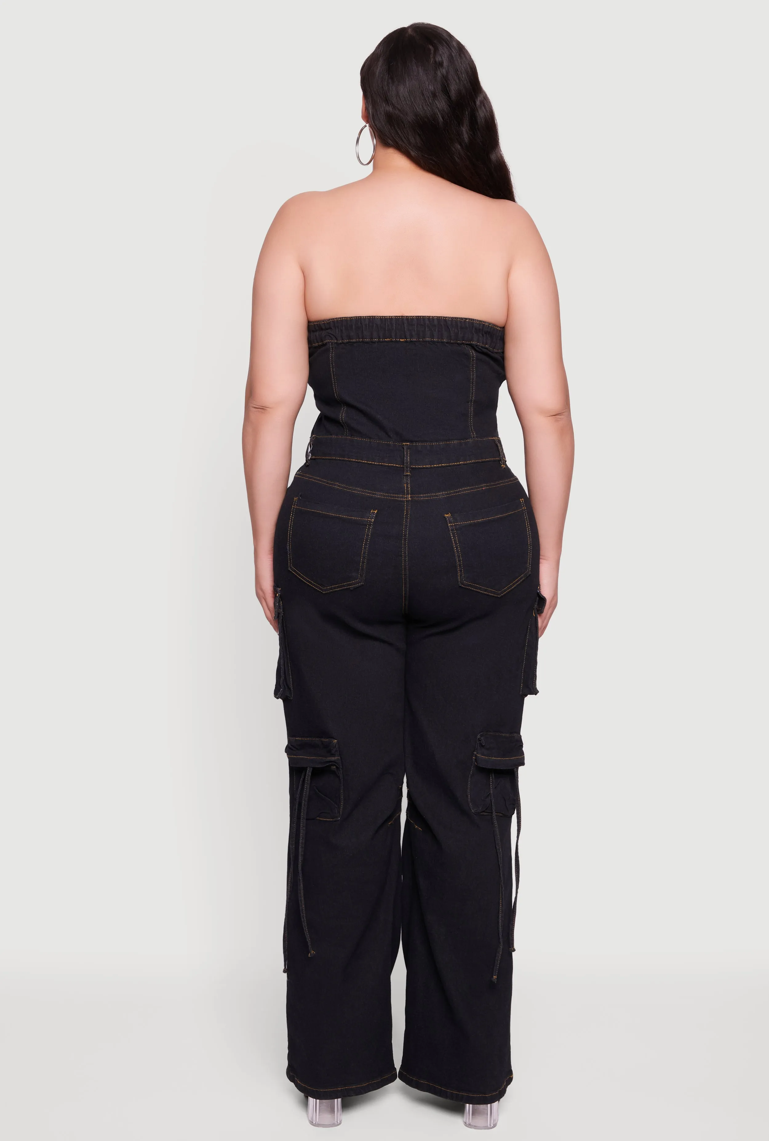 Plus Size Button Front Denim Tube Jumpsuit sold by Rainbow product image thumbnail 5
