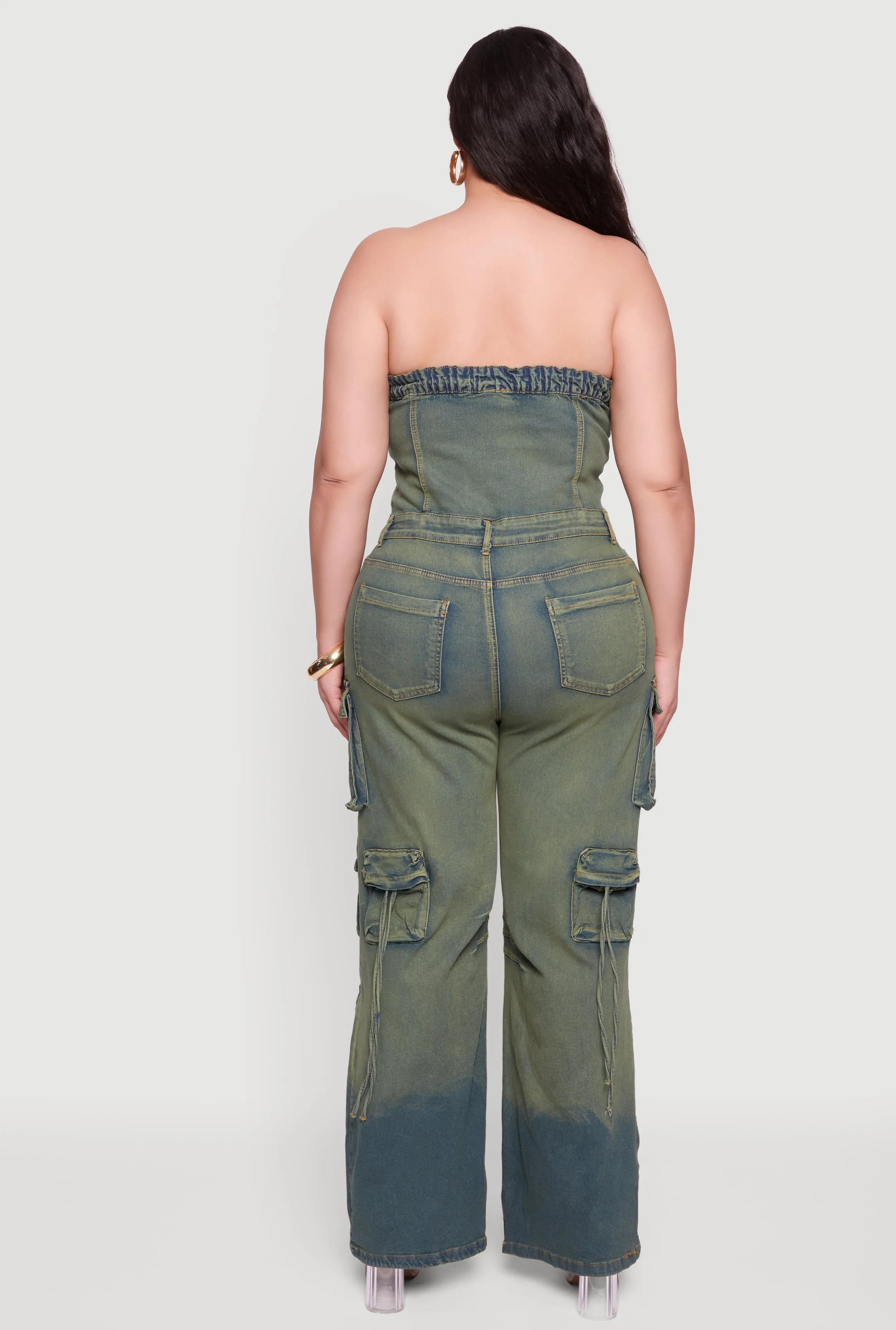 Plus Size Button Front Denim Tube Jumpsuit sold by Rainbow product image thumbnail 5