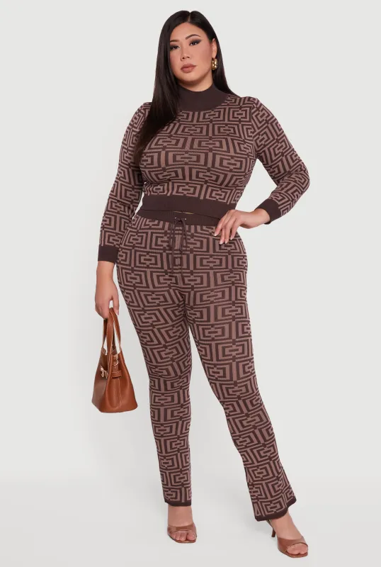 Plus Size Knitted Geometric Slim Bootcut Pants made by Rainbow