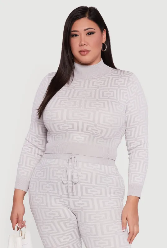 Plus Size Geometric Cropped Sweater sold by Rainbow
