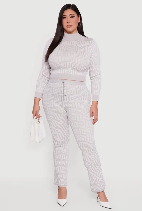 Plus Size Knitted Geometric Slim Bootcut Pants sold by Rainbow