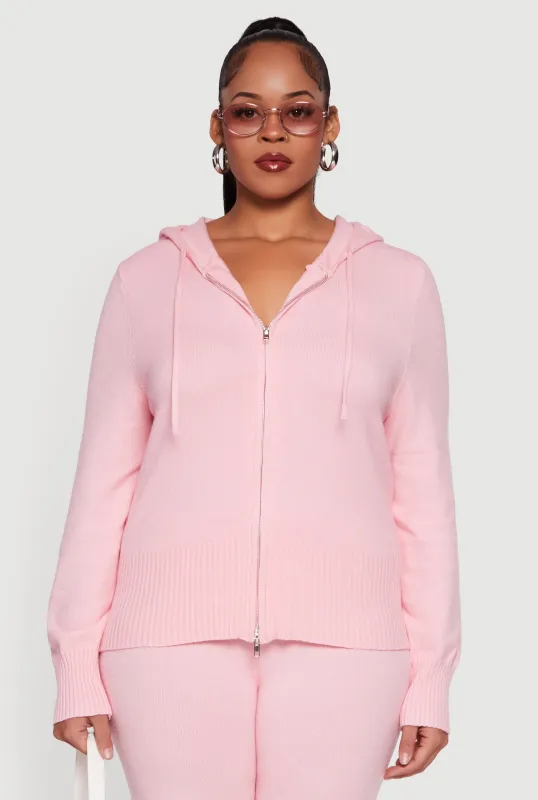 Plus Size Zip Front Sweater Hoodie sold by Rainbow