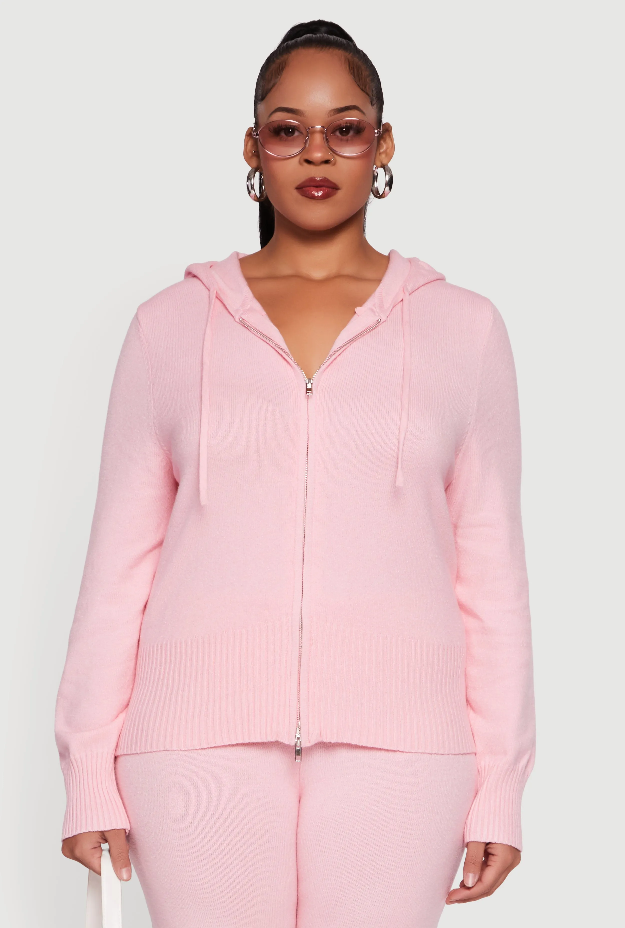 Plus Size Zip Front Sweater Hoodie sold by Rainbow