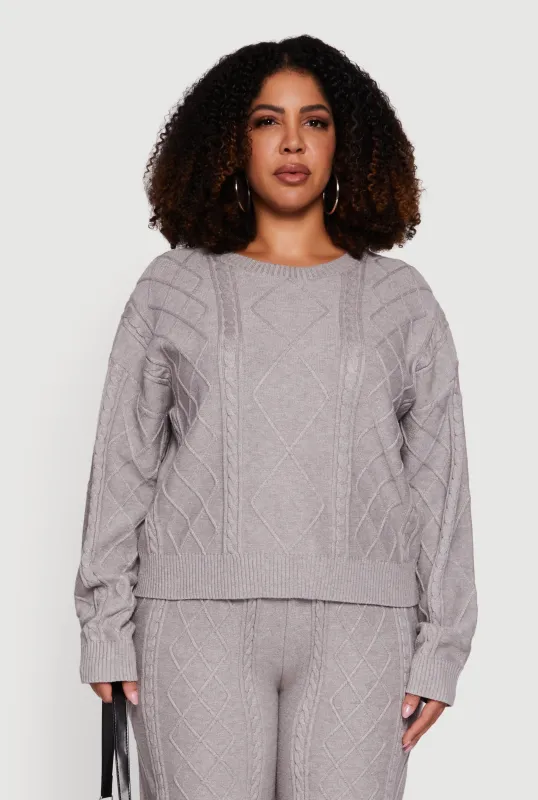 Plus Size Cable Knit Crew Neck Sweater sold by Rainbow