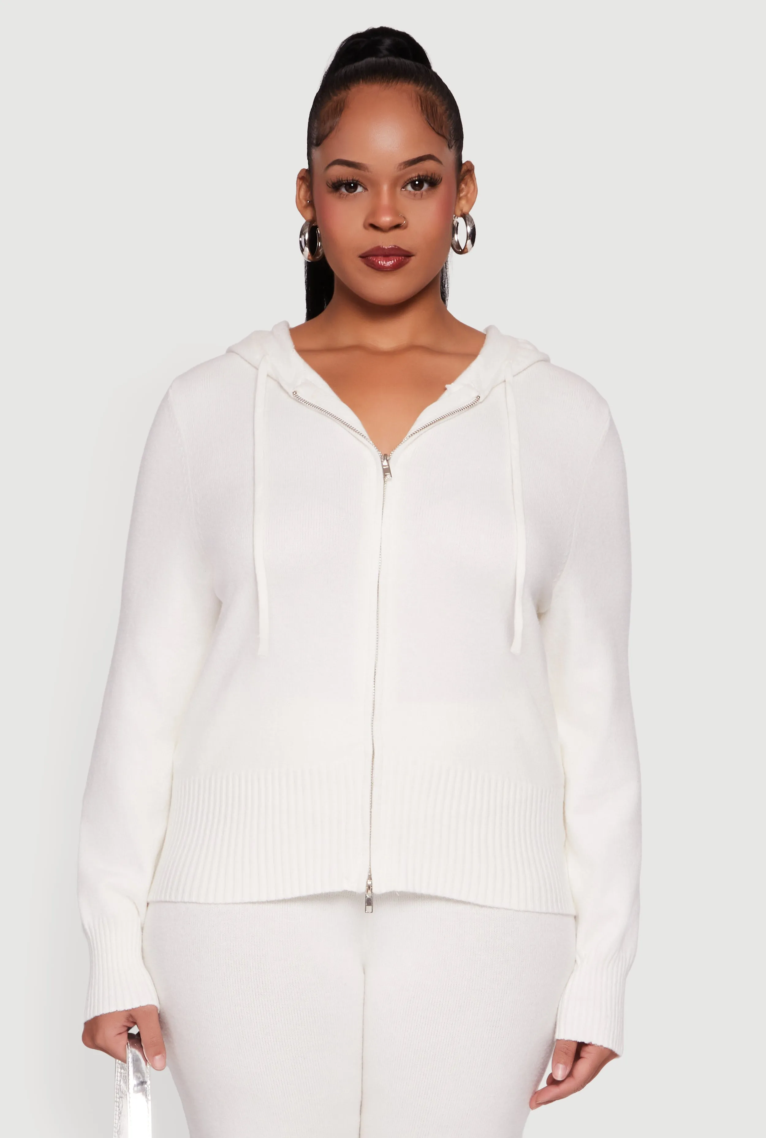 Plus Size Zip Front Sweater Hoodie sold by Rainbow