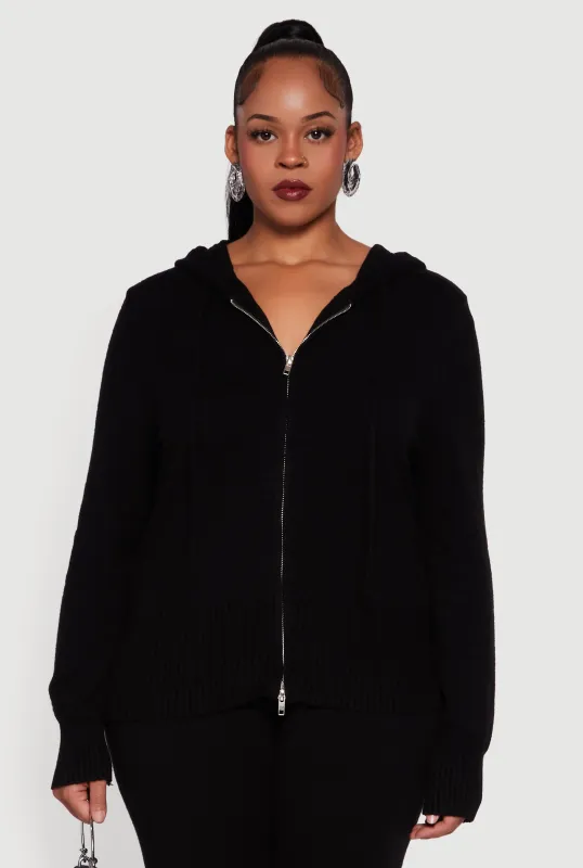 Plus Size Zip Front Sweater Hoodie sold by Rainbow