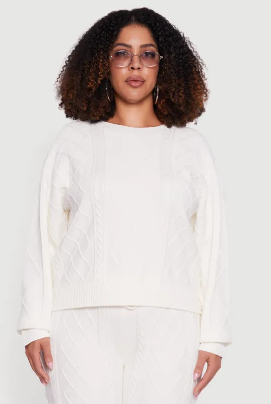 Plus Size Cable Knit Crew Neck Sweater sold by Rainbow
