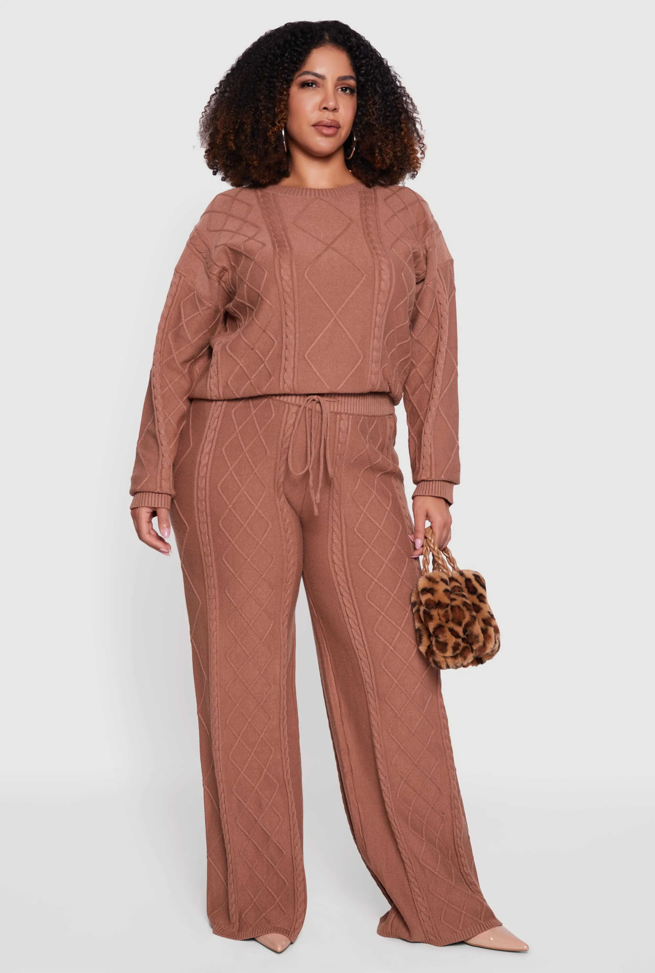 Plus Size Wide Leg Cable Knit Pants sold by Rainbow