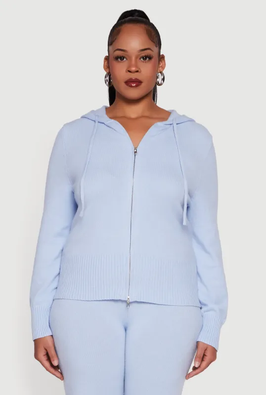 Plus Size Zip Front Sweater Hoodie sold by Rainbow