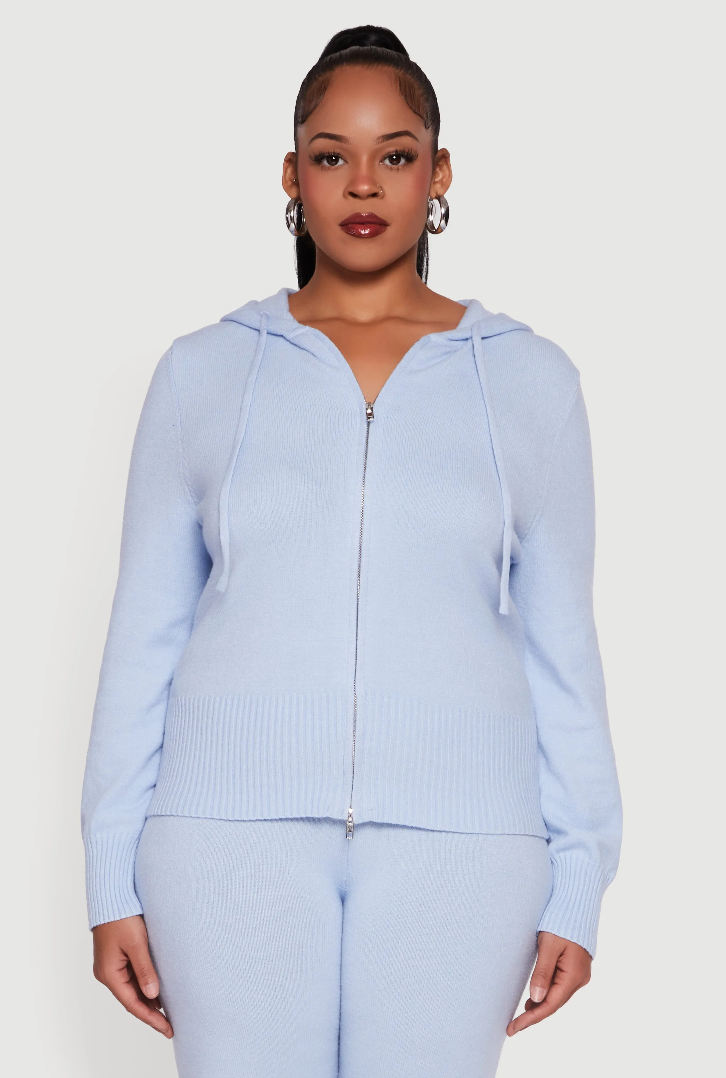 Plus Size Zip Front Sweater Hoodie sold by Rainbow