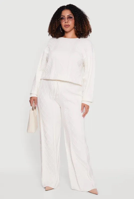 Plus Size Wide Leg Cable Knit Pants sold by Rainbow
