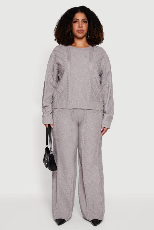 Plus Size Wide Leg Cable Knit Pants sold by Rainbow