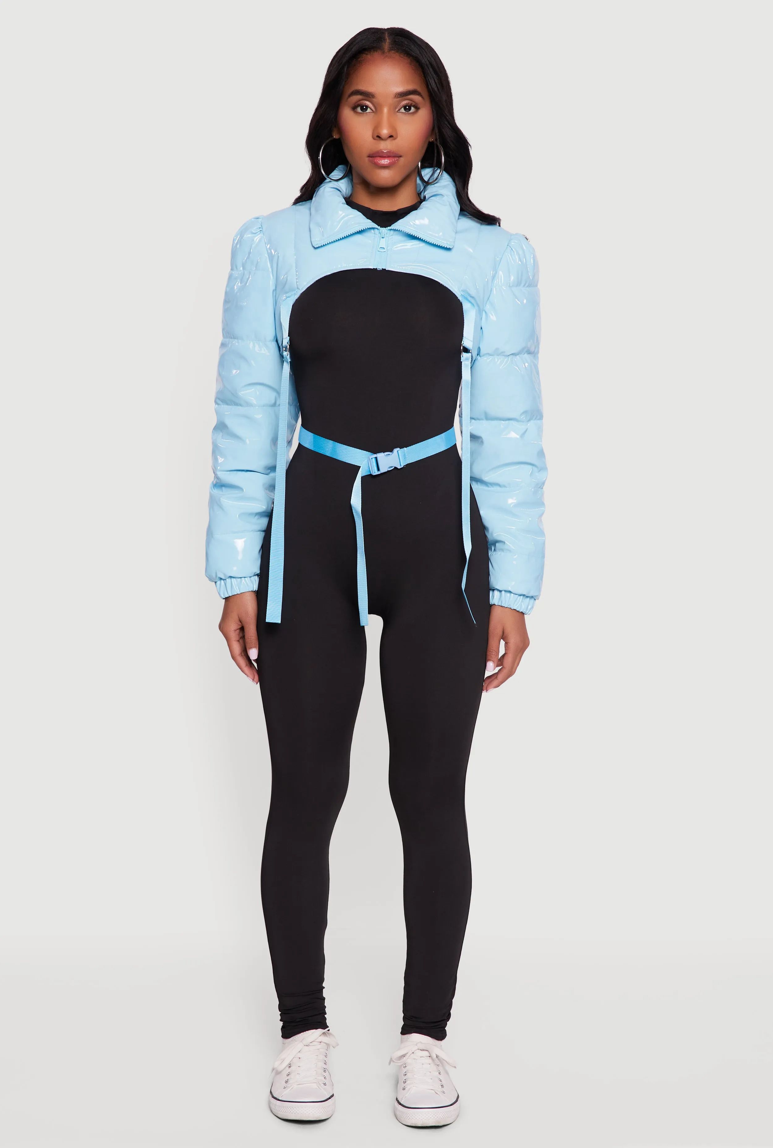 Trendy Faux Leather Buckle Detail Bolero Puffer Jacket sold by Rainbow product image thumbnail 3