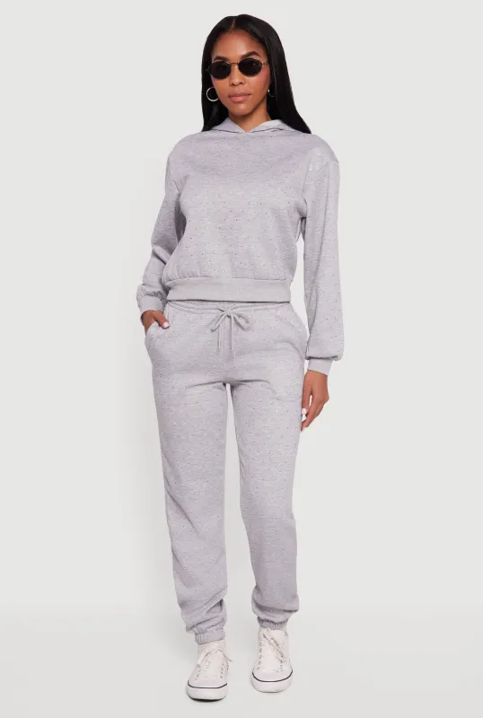 Almost Famous Rhinestone Studded Fleece Sweatpants sold by Rainbow