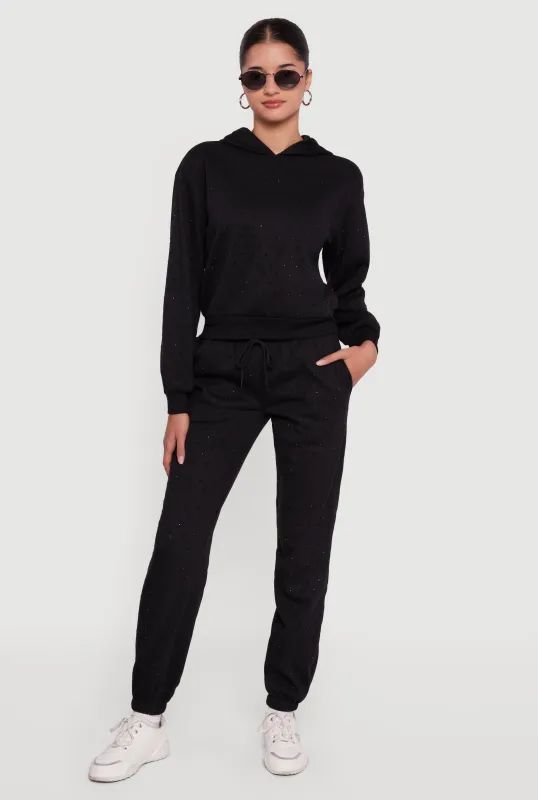 Almost Famous Rhinestone Studded Fleece Sweatpants sold by Rainbow