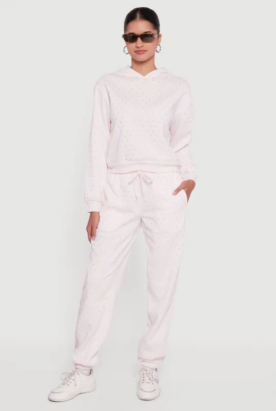 Almost Famous Rhinestone Studded Fleece Sweatpants sold by Rainbow