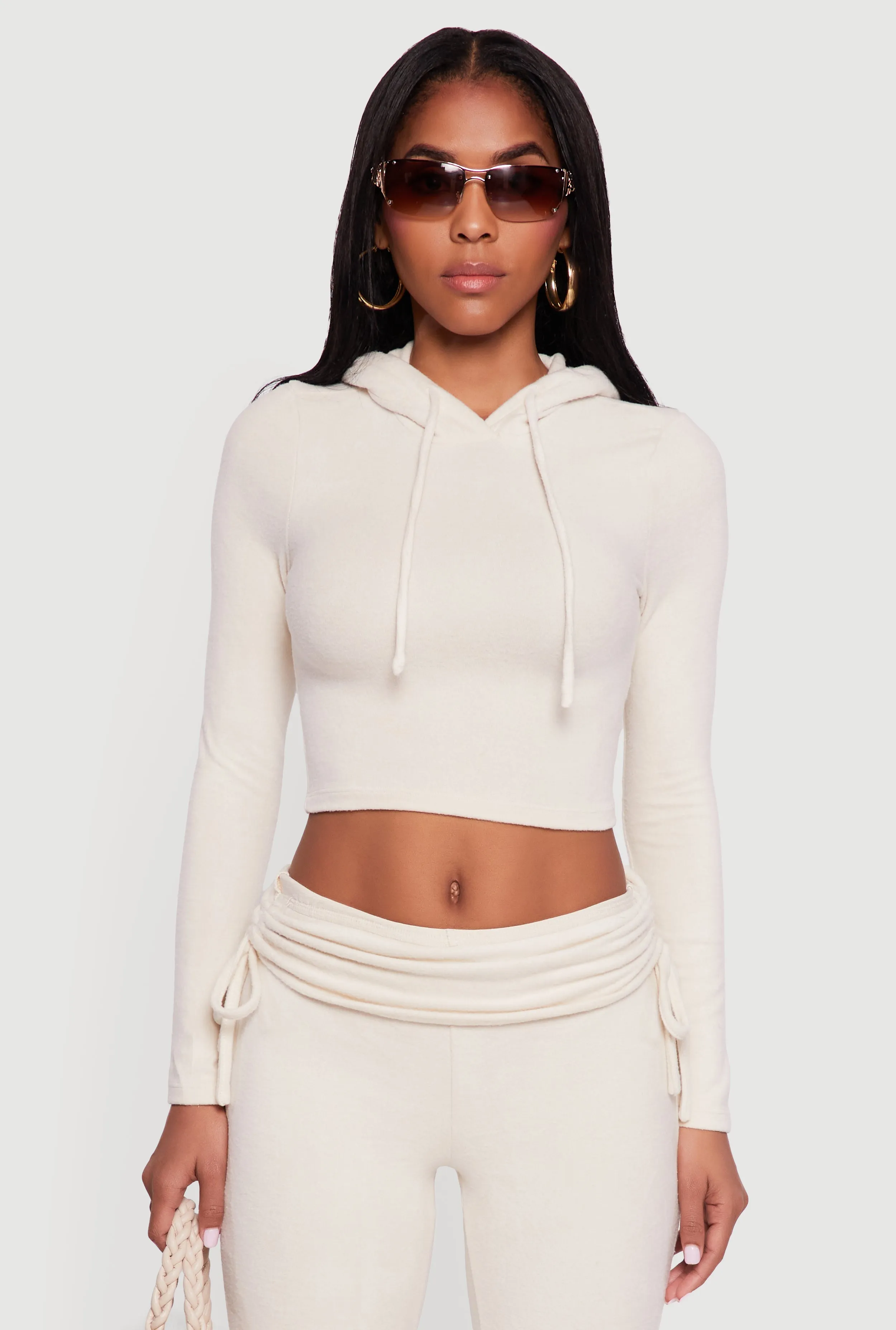 Long Sleeve Pullover Cropped Hoodie sold by Rainbow