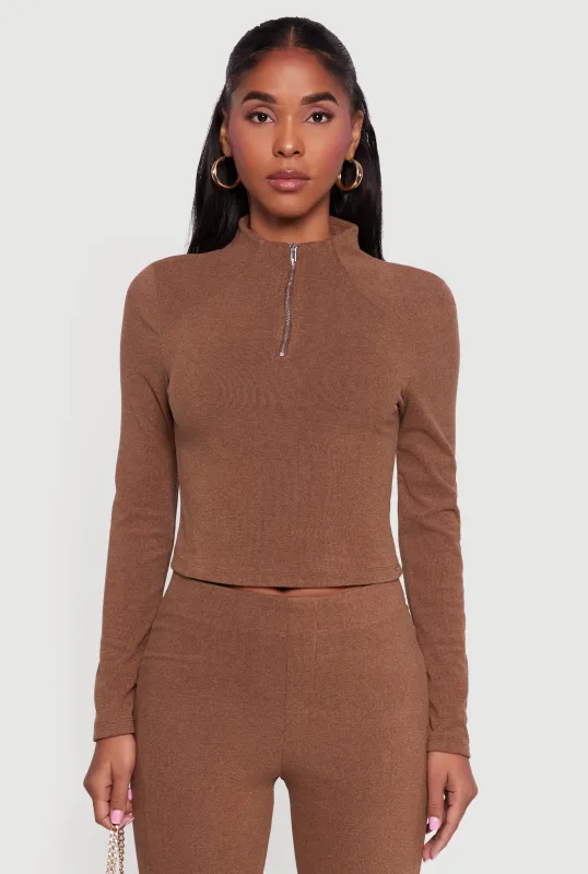 Brushed Rib Knit Long Sleeve Mock Neck Sweatshirt sold by Rainbow