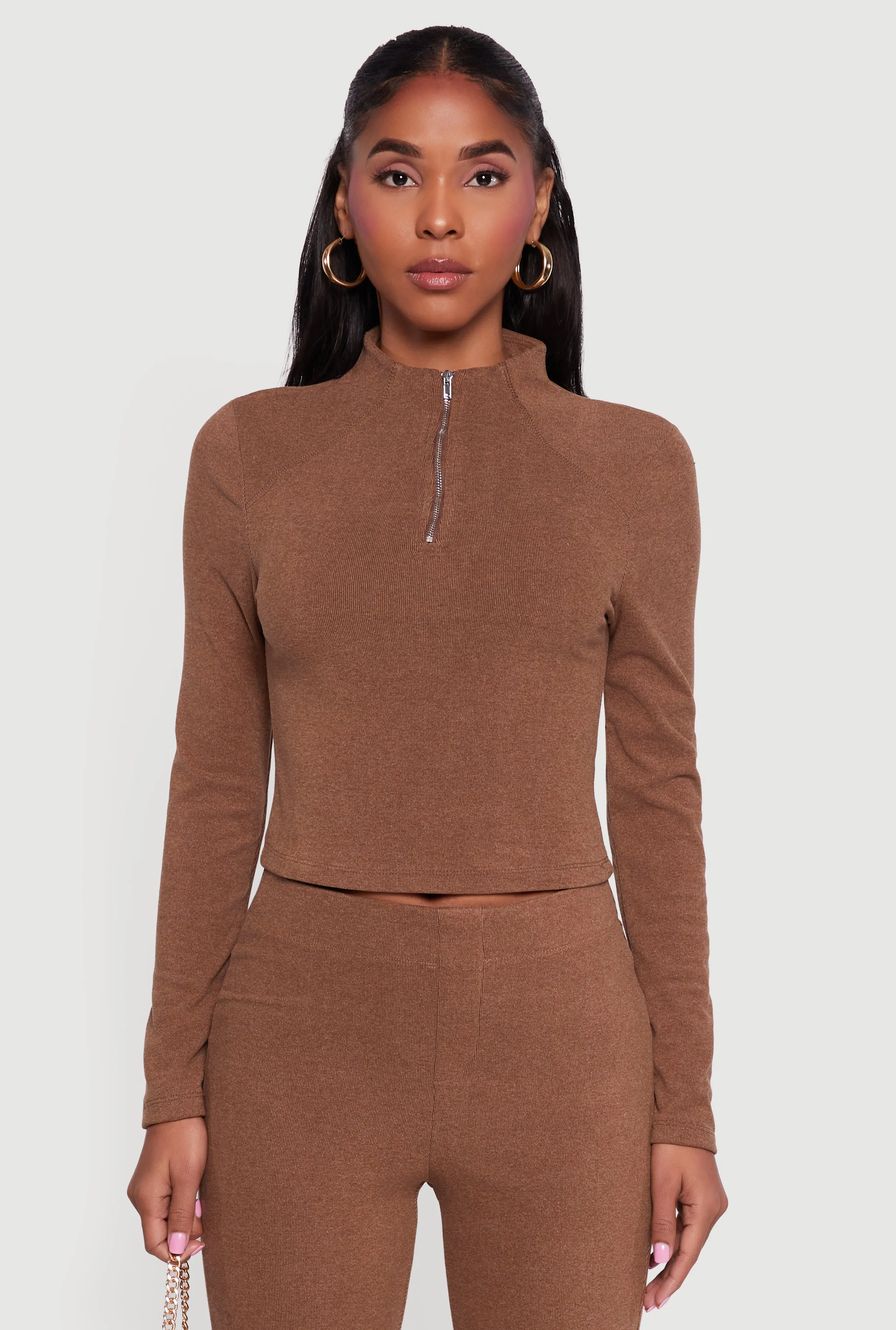 Brushed Rib Knit Long Sleeve Mock Neck Sweatshirt sold by Rainbow