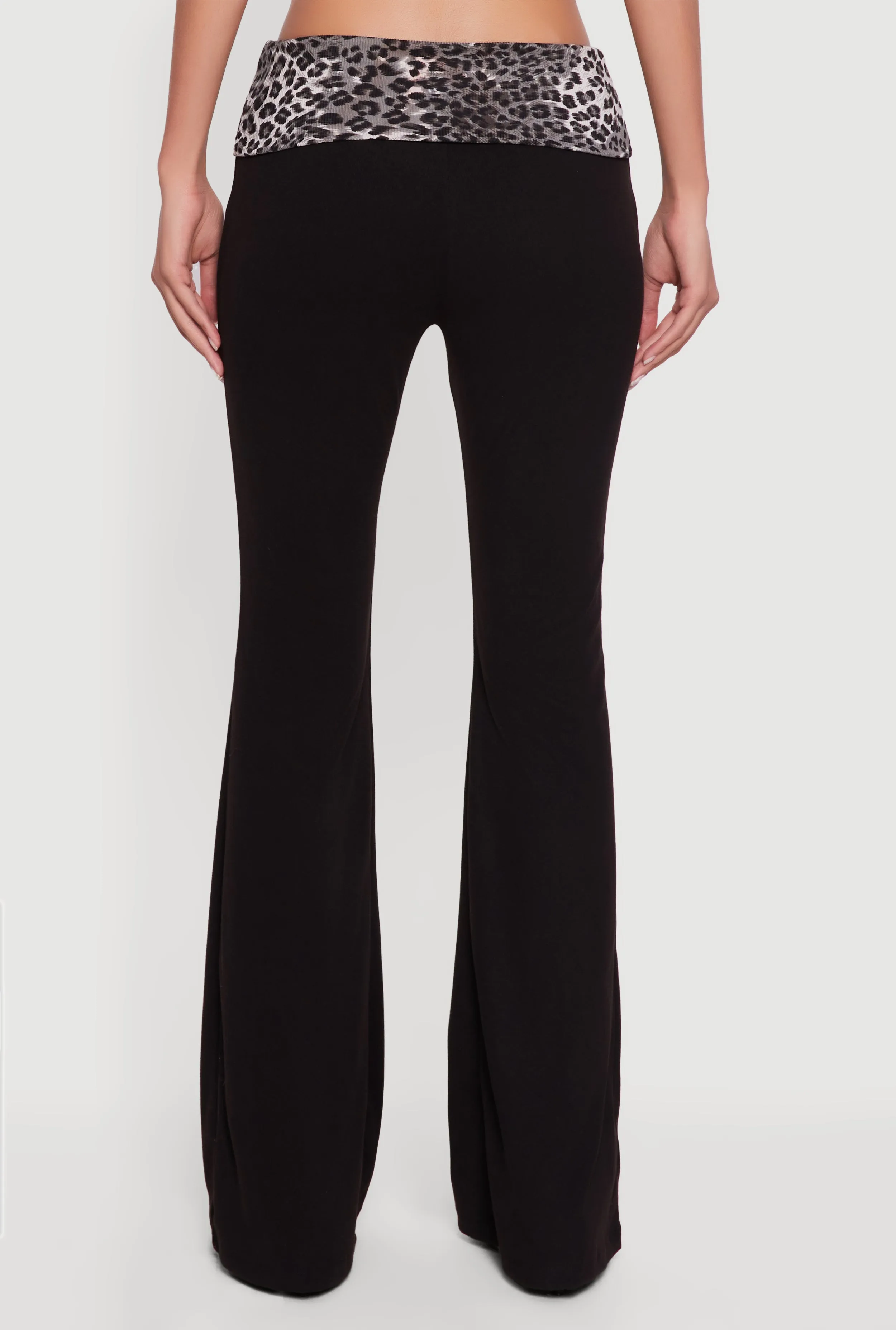 Trendy Leopard Print Fold Over Rib Knit Flare Leg Pants sold by Rainbow product image thumbnail 5