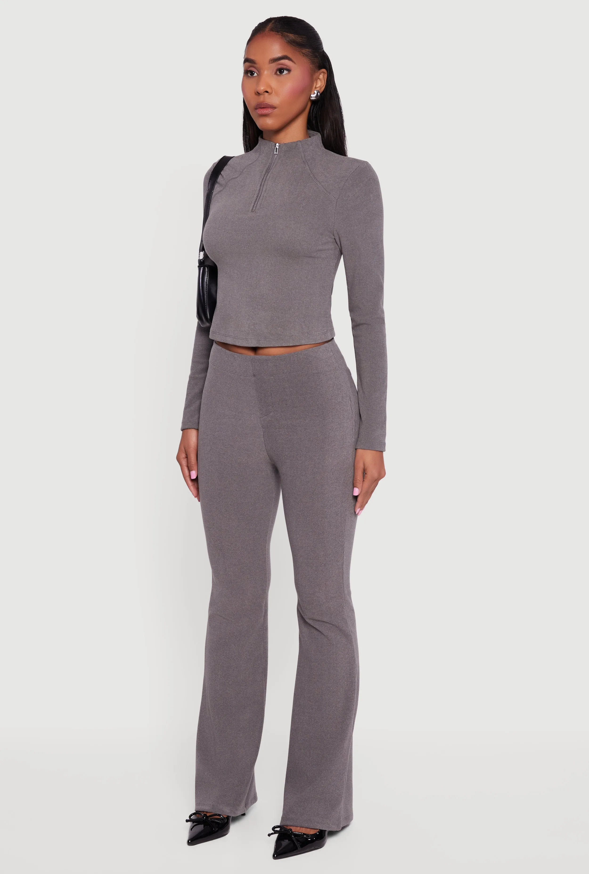 Brushed Rib Knit Long Sleeve Mock Neck Sweatshirt sold by Rainbow product image thumbnail 5