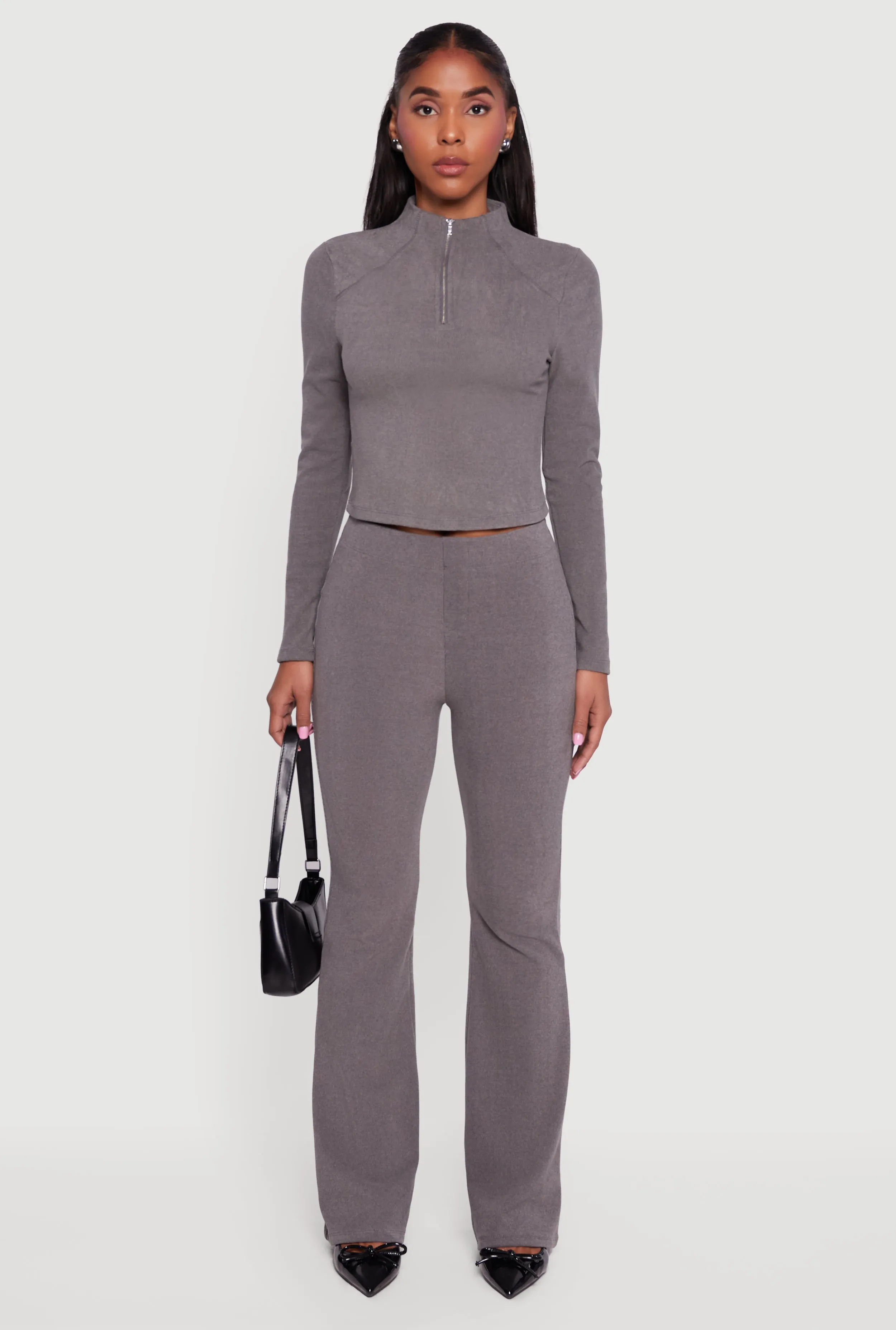 Brushed Rib Knit Long Sleeve Mock Neck Sweatshirt sold by Rainbow product image thumbnail 2