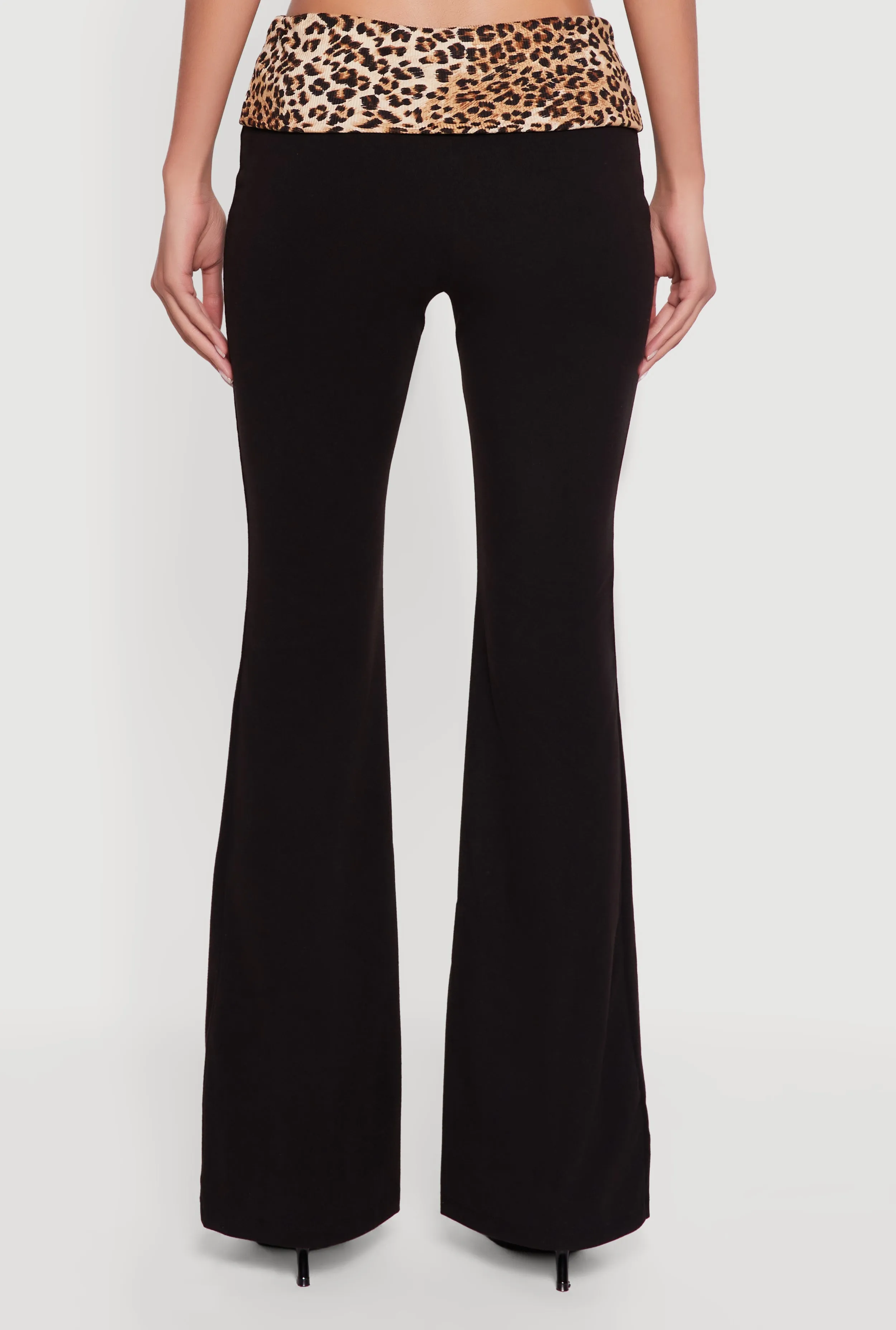 Trendy Leopard Print Fold Over Rib Knit Flare Leg Pants sold by Rainbow product image thumbnail 5