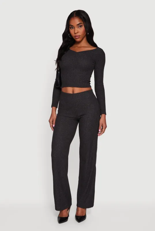 Ribbed Knit Straight Leg Pull On Pants sold by Rainbow