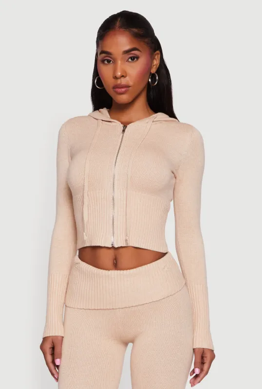 Zip Front Hooded Cropped Sweater sold by Rainbow