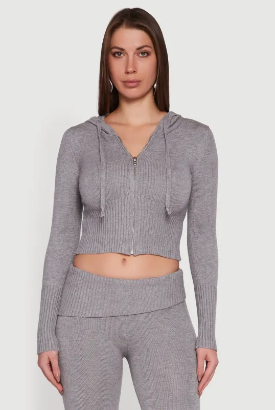 Zip Front Hooded Cropped Sweater sold by Rainbow