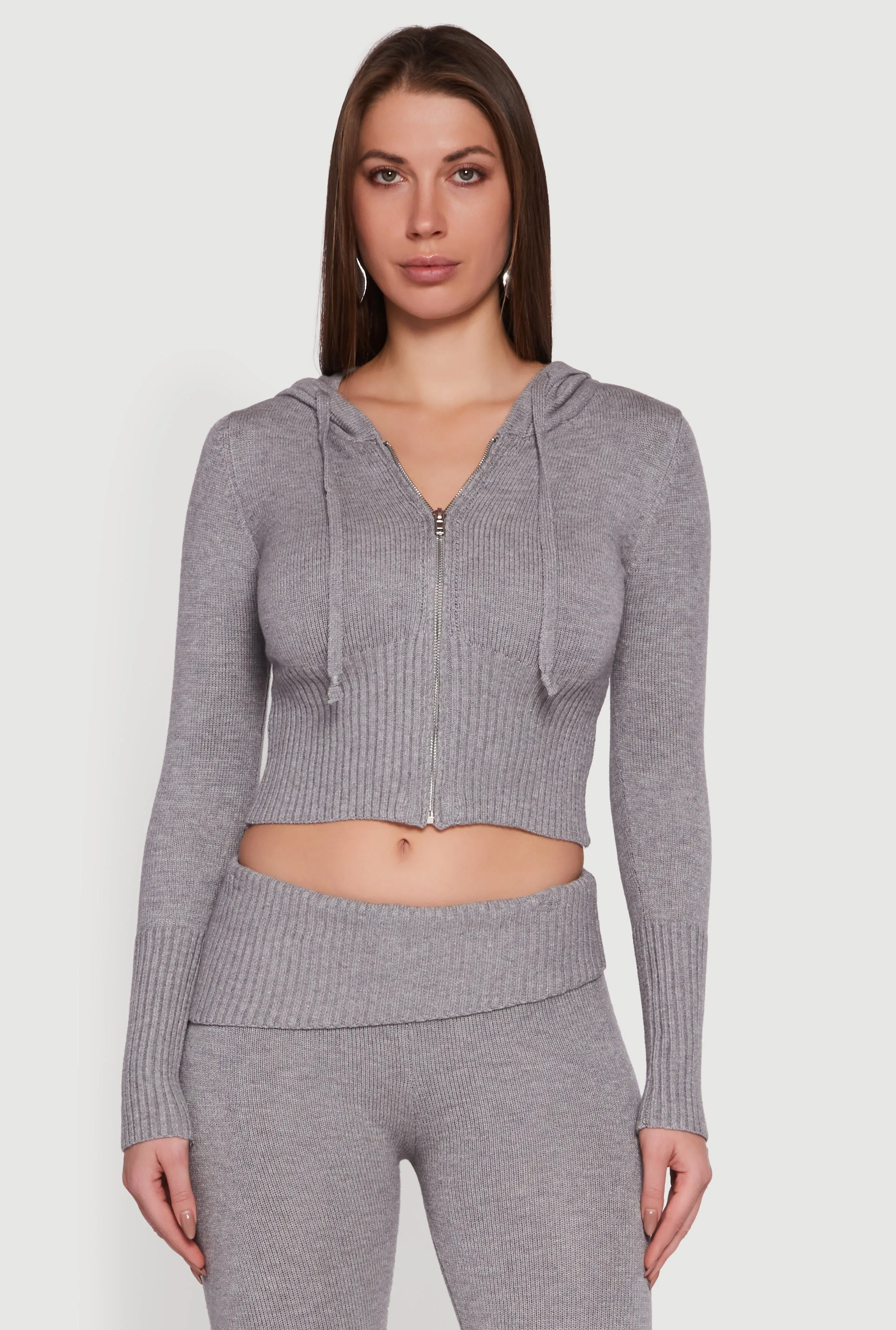 Zip Front Hooded Cropped Sweater sold by Rainbow