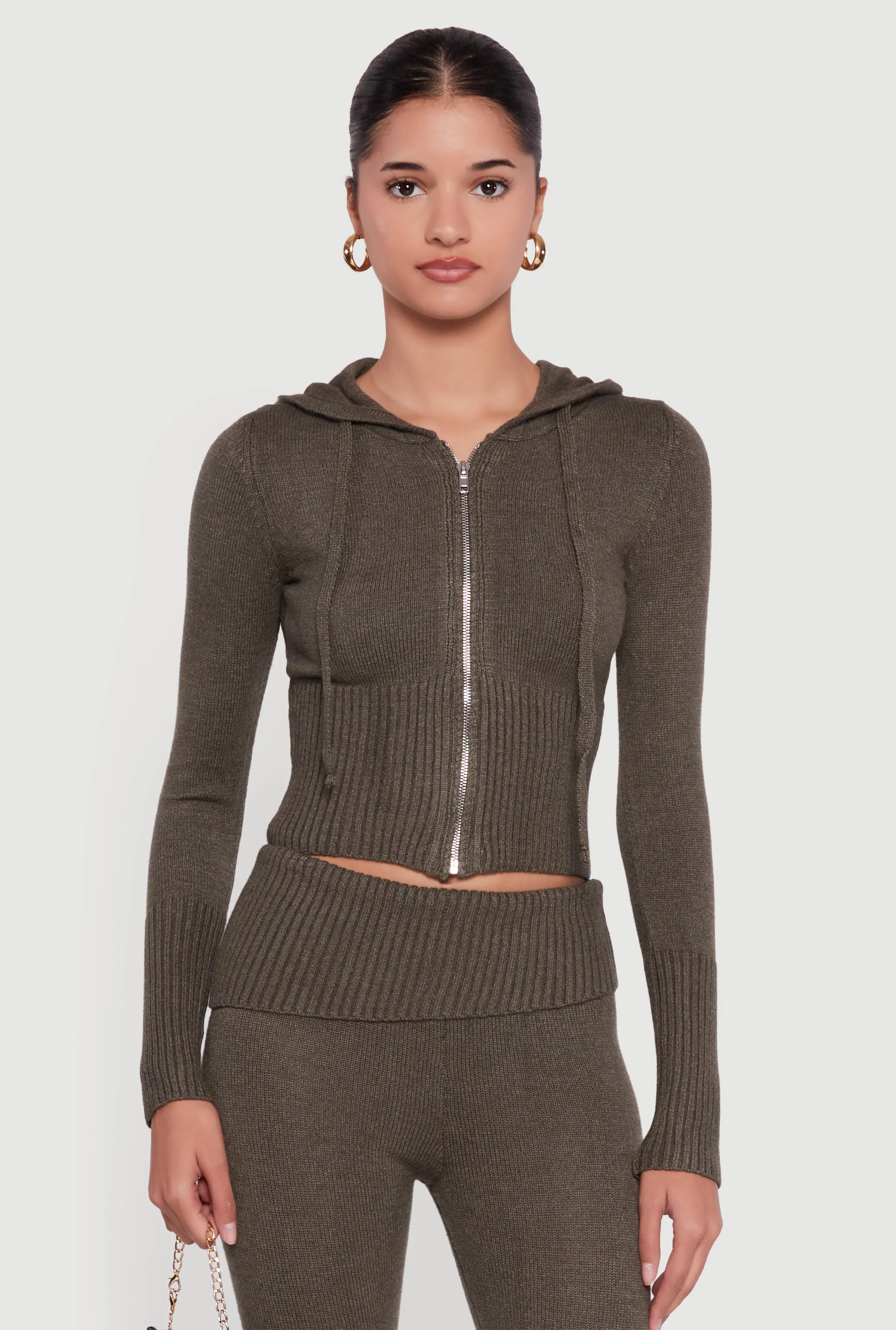 Zip Front Hooded Cropped Sweater sold by Rainbow