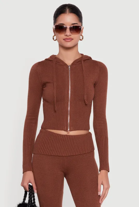 Zip Front Hooded Cropped Sweater sold by Rainbow