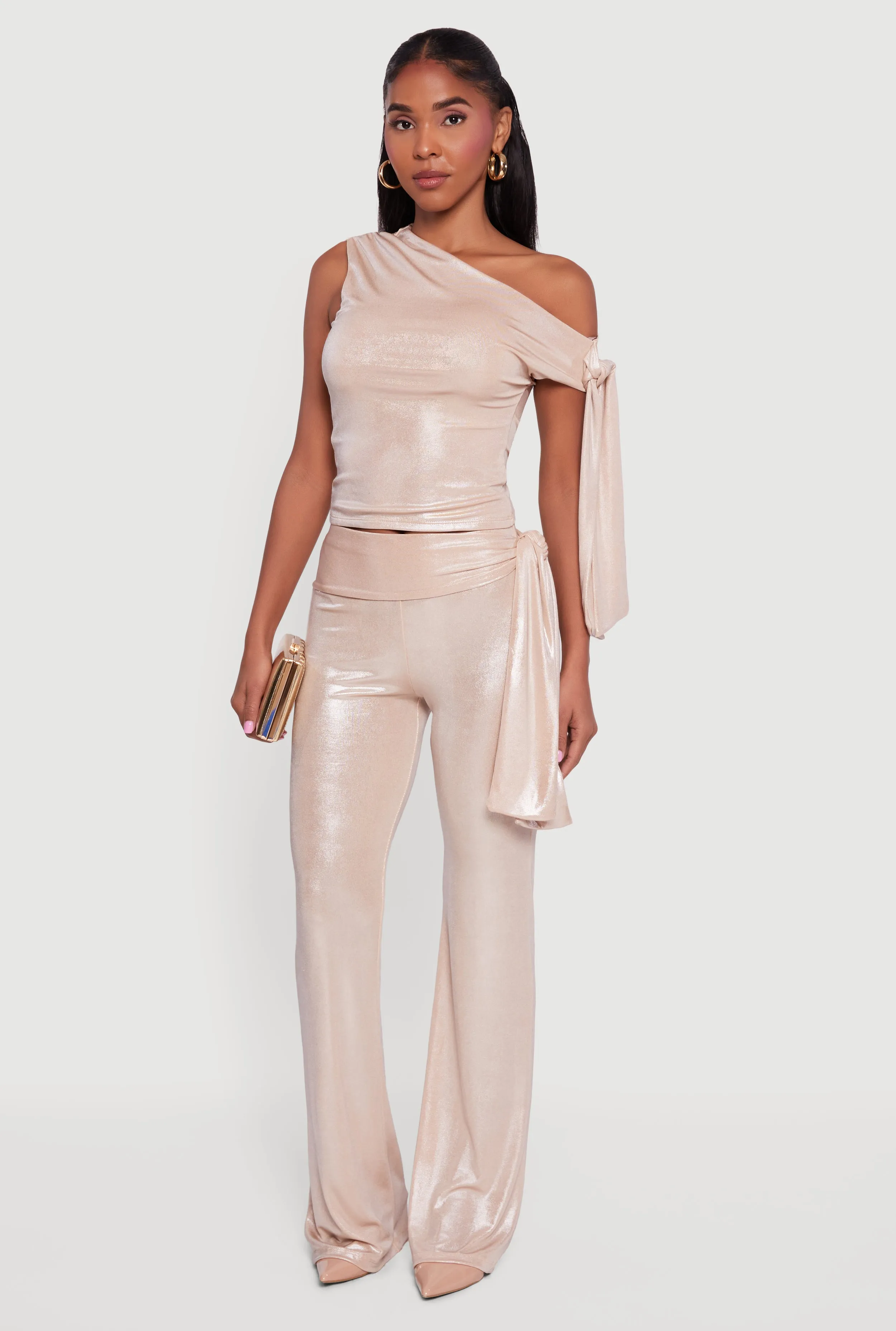 High Waisted Side Tie Metallic Pants sold by Rainbow product image thumbnail 2