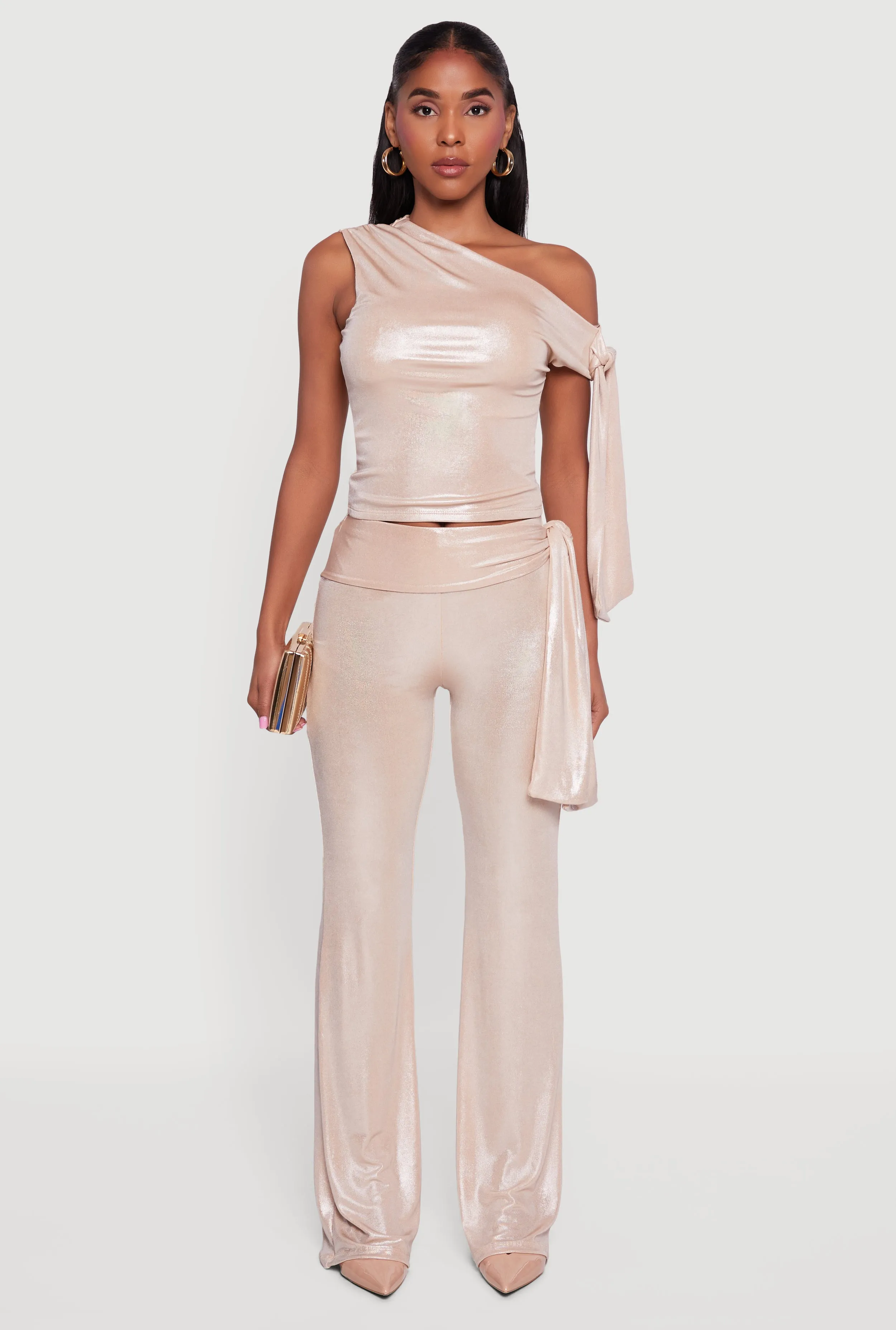 High Waisted Side Tie Metallic Pants sold by Rainbow