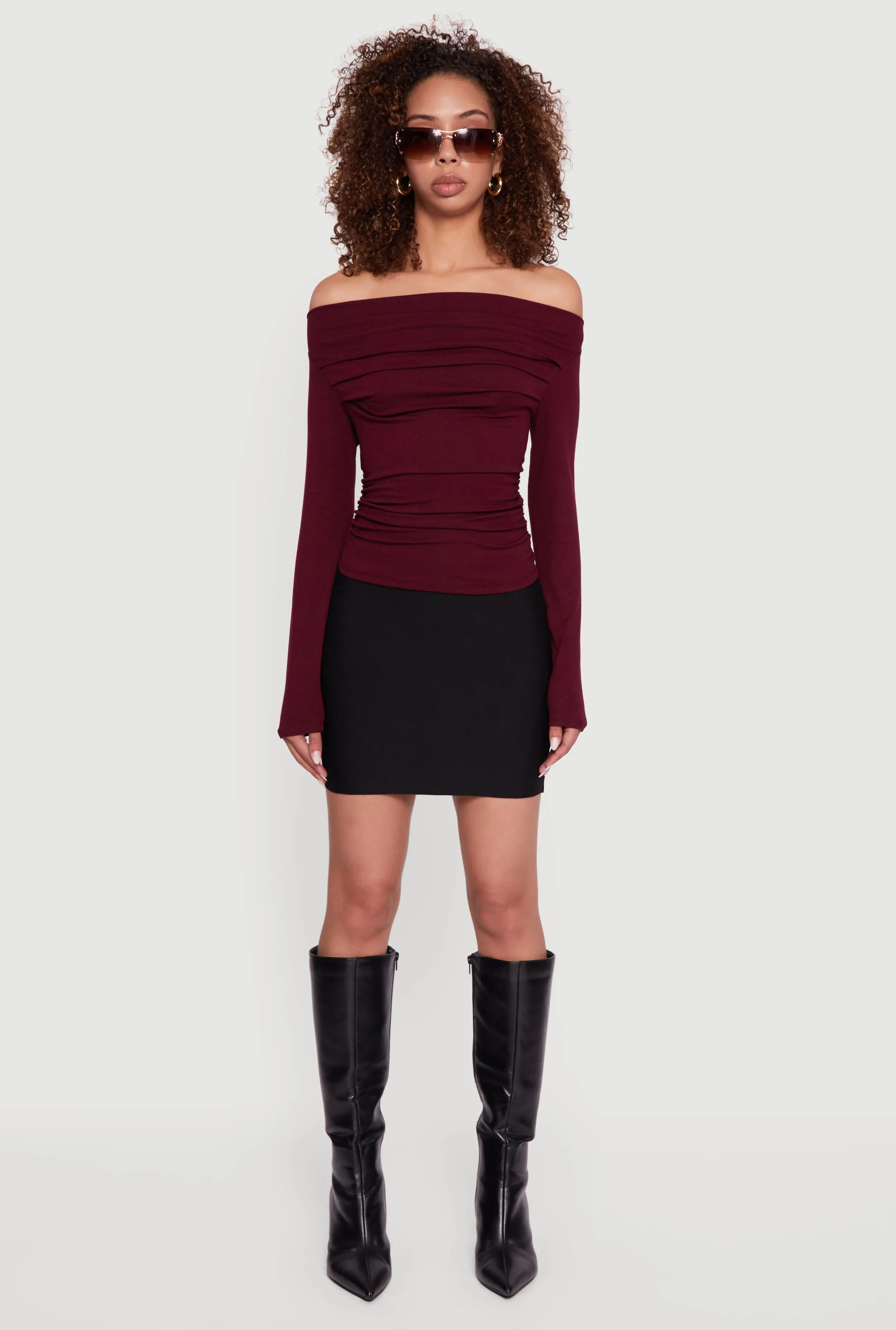 Long Sleeve Off the Shoulder Side Ruched Blouse sold by Rainbow product image thumbnail 3