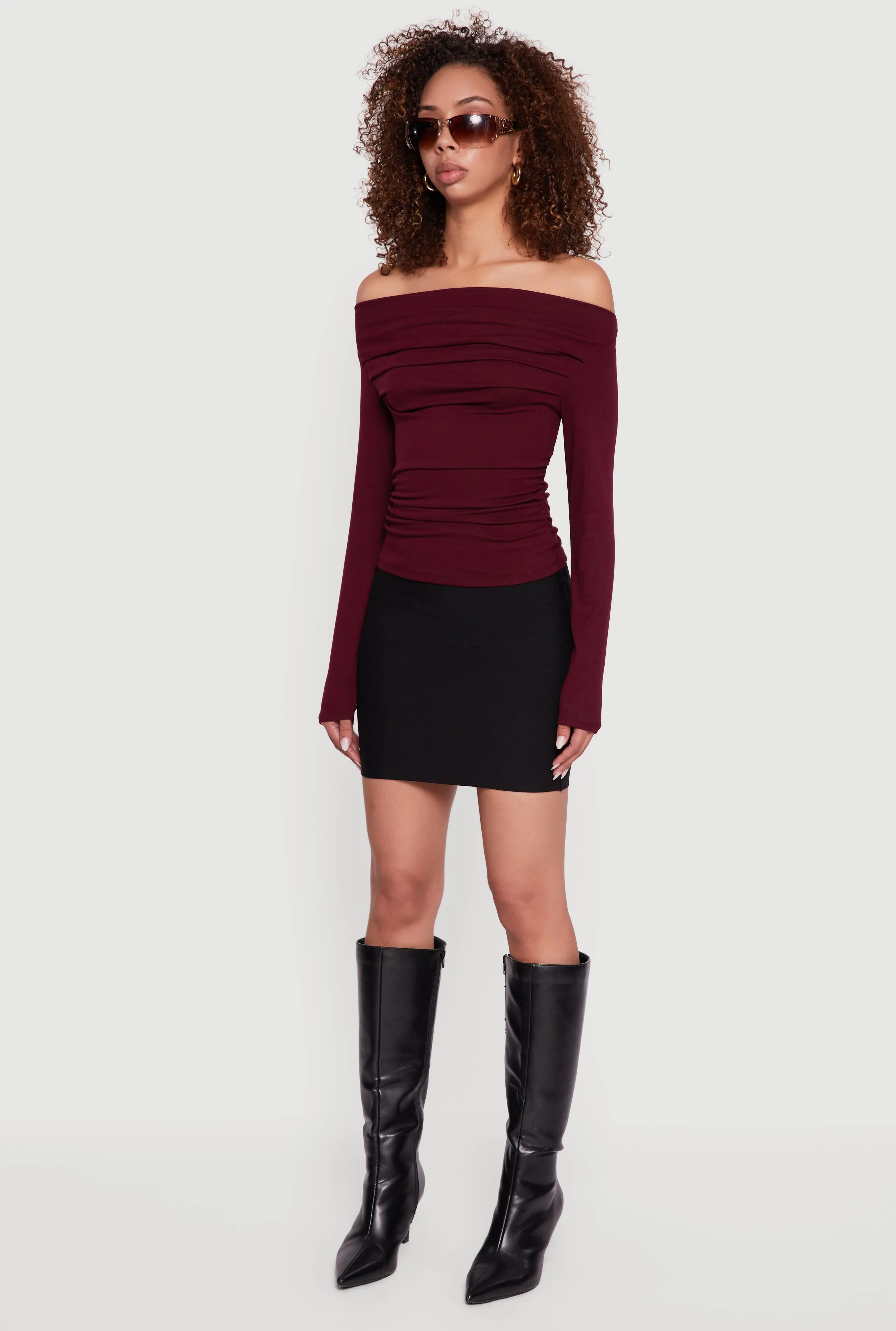 Long Sleeve Off the Shoulder Side Ruched Blouse sold by Rainbow product image thumbnail 5