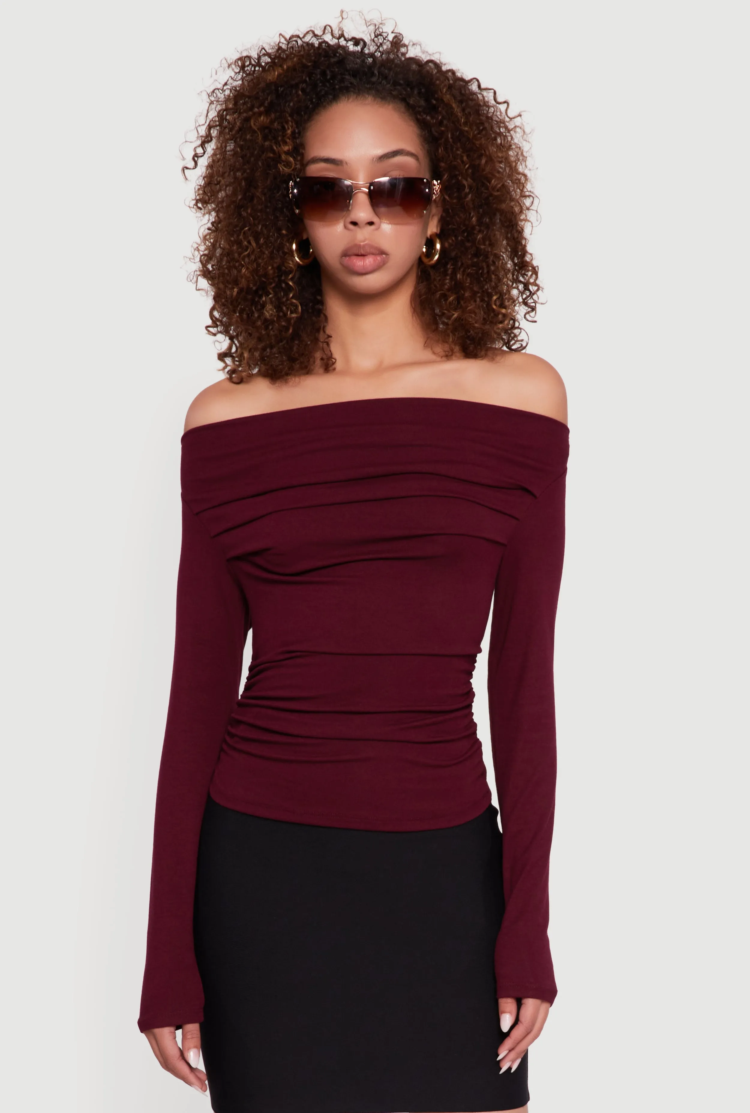 Long Sleeve Off the Shoulder Side Ruched Blouse sold by Rainbow product image thumbnail 2