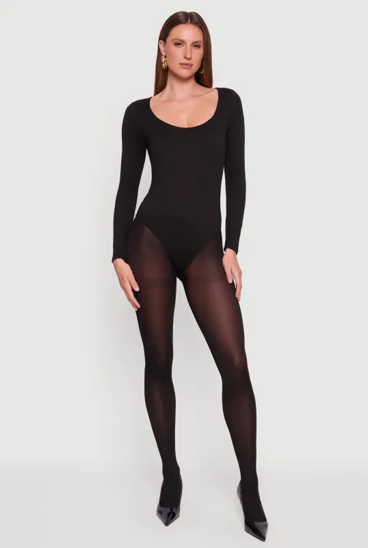 Doubled Brushed Knit Long Sleeve Scoop Neck Bodysuit sold by Rainbow